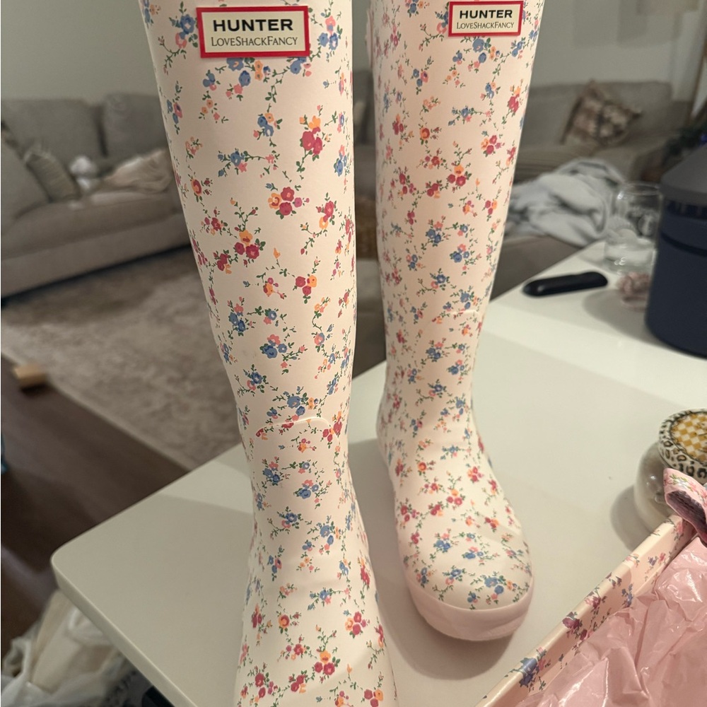 Hunter LoveShackFancy Pink Floral Boots
